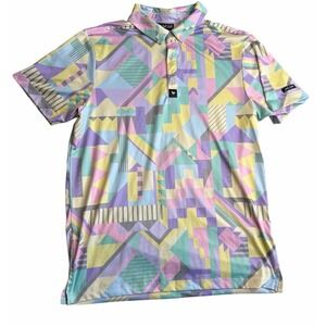 Bad Birdie Polo Shirt Mens Small Geometric Pastel Golf Performance Stretch
